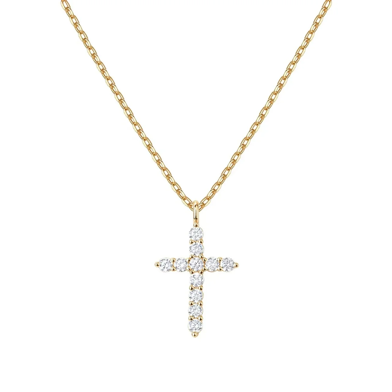 Petite 925 Sterling Silver Prong-Set Cross Pendant Necklace