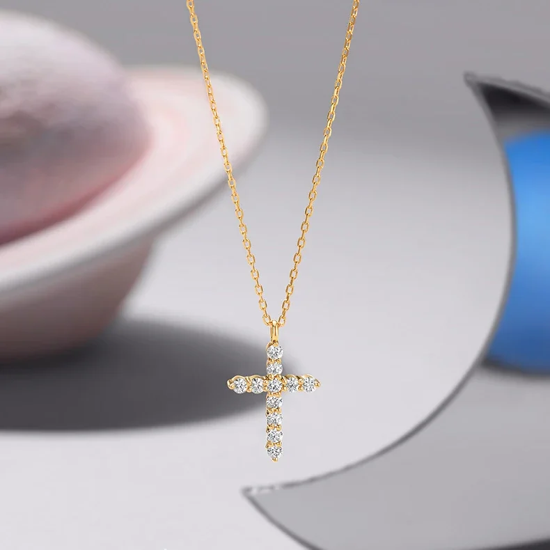Petite 925 Sterling Silver Prong-Set Cross Pendant Necklace