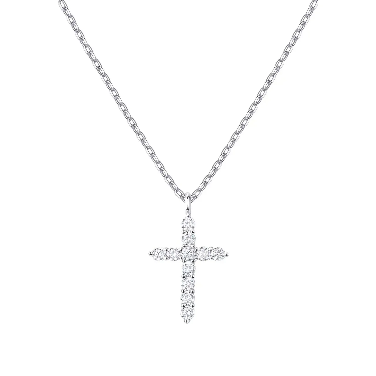 Petite 925 Sterling Silver Prong-Set Cross Pendant Necklace