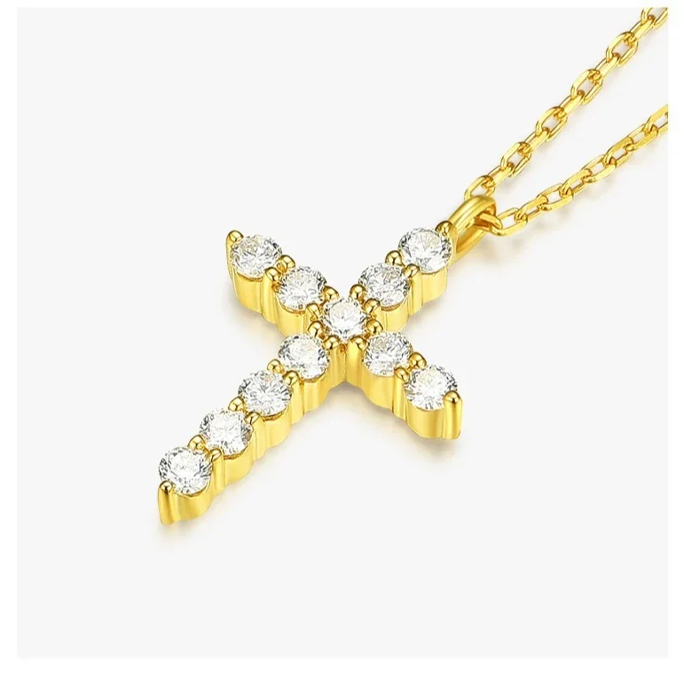 Petite 925 Sterling Silver Prong-Set Cross Pendant Necklace