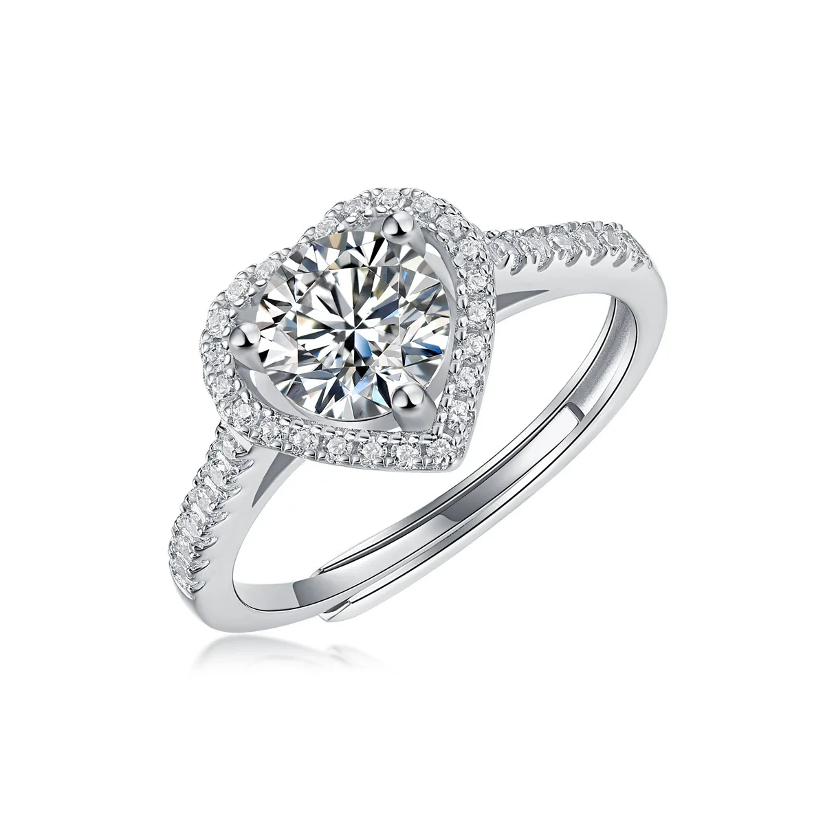 Heart Halo 925 Sterling Silver Round Moissanite Ring