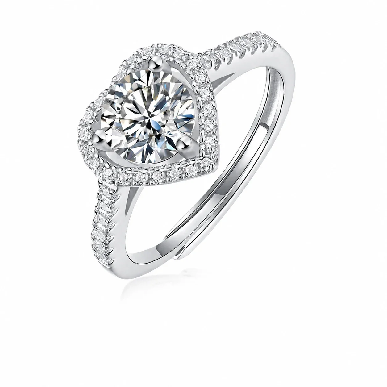 Heart Halo 925 Sterling Silver Round Moissanite Ring