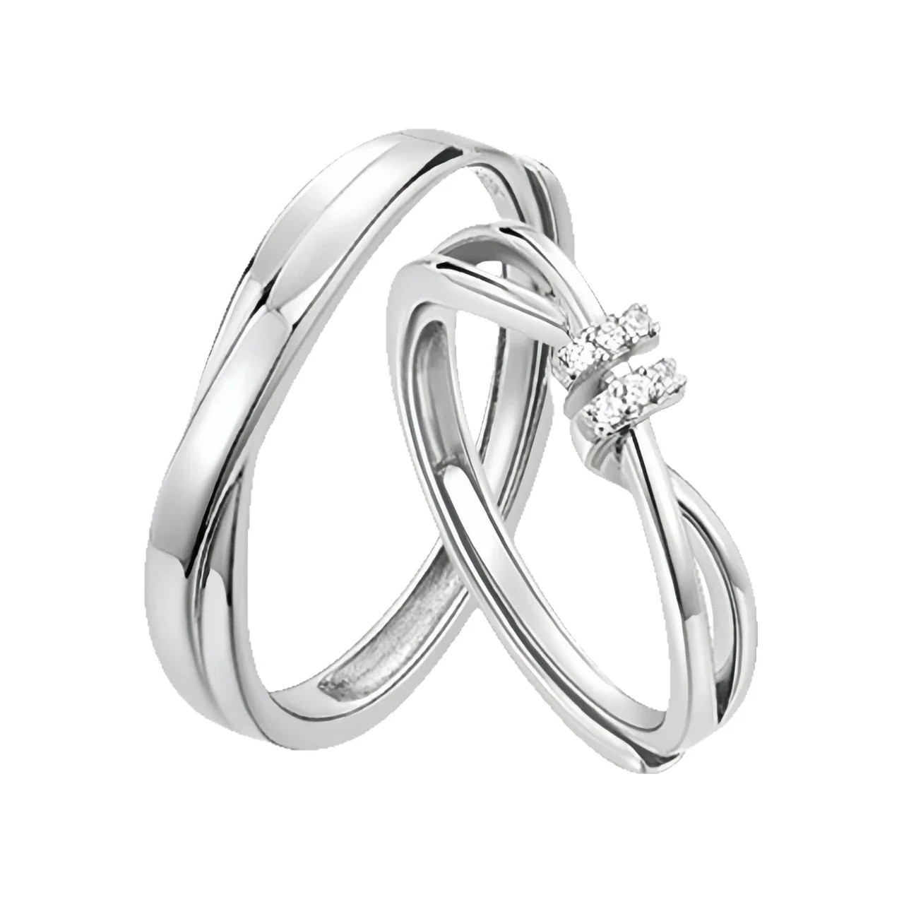 Intertwined 925 Sterling Silver Clear-Stone Couple Rings