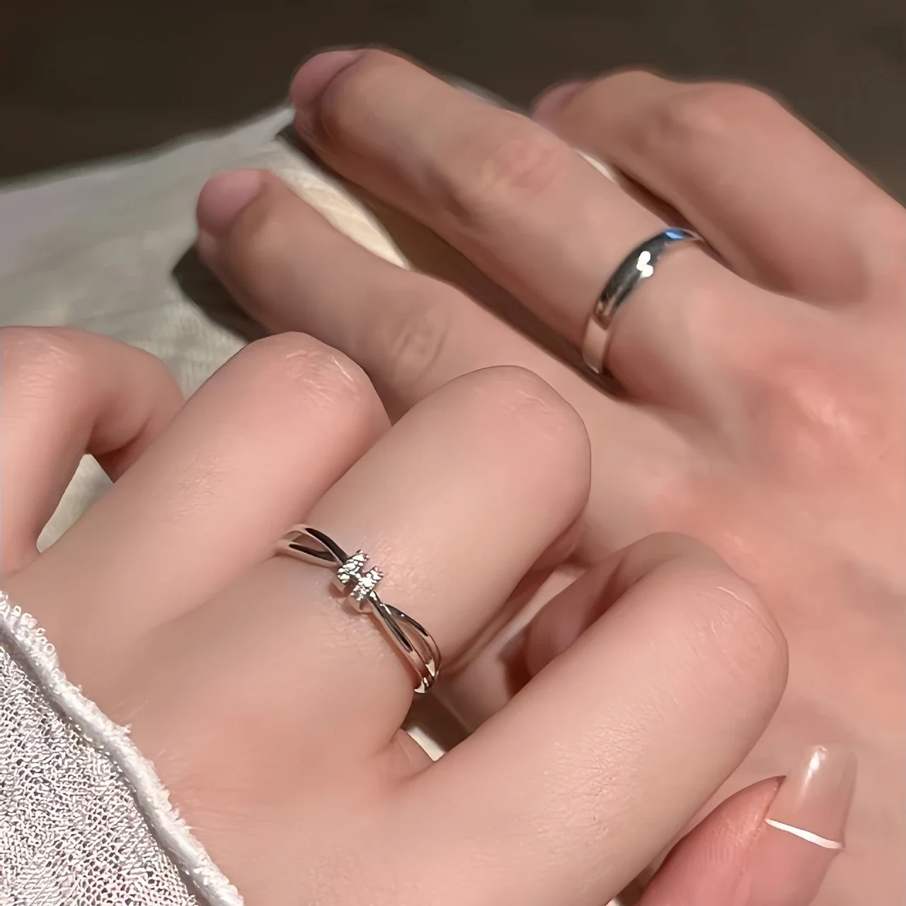 Intertwined 925 Sterling Silver Clear-Stone Couple Rings