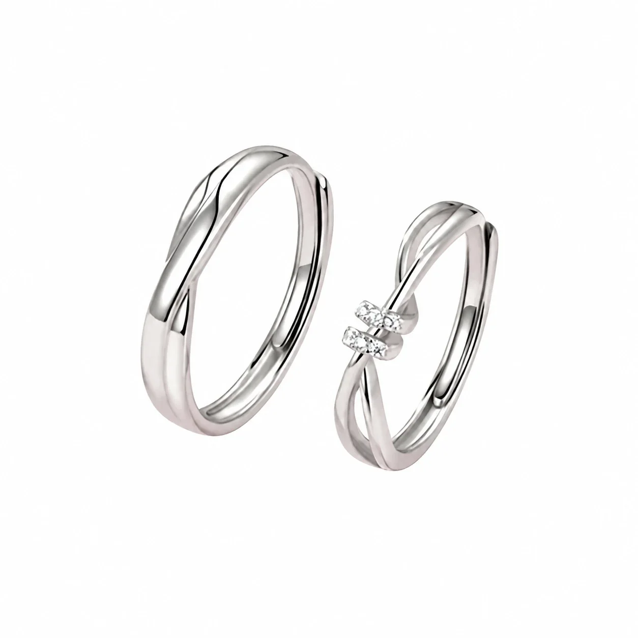 Intertwined 925 Sterling Silver Clear-Stone Couple Rings
