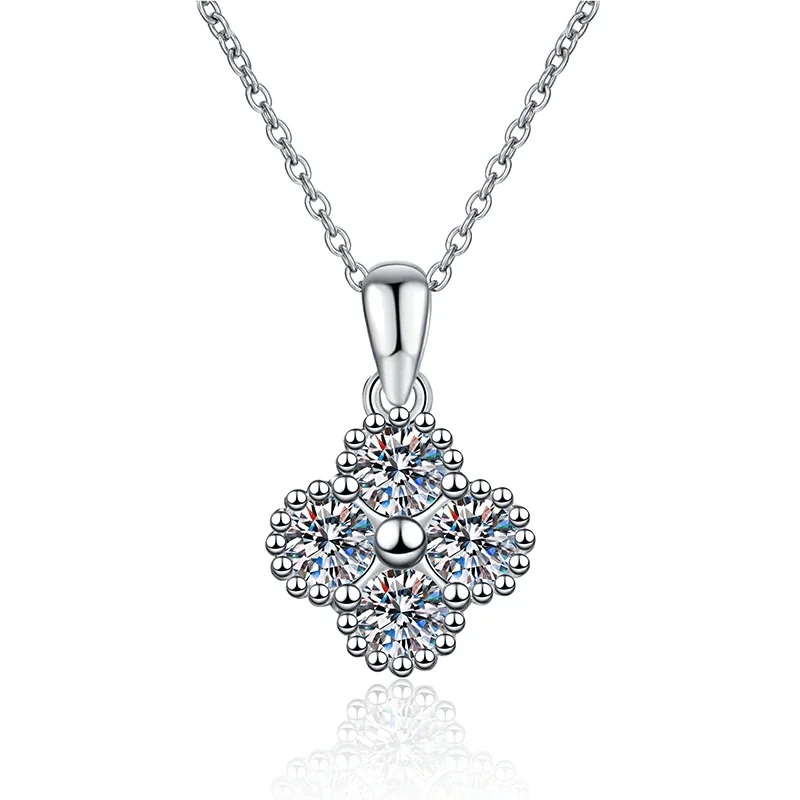 Radiant Clover Four-Stone 925 Sterling Silver Necklace
