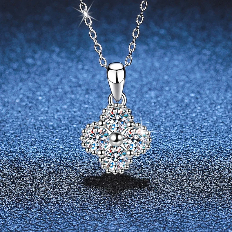 Radiant Clover Four-Stone 925 Sterling Silver Necklace