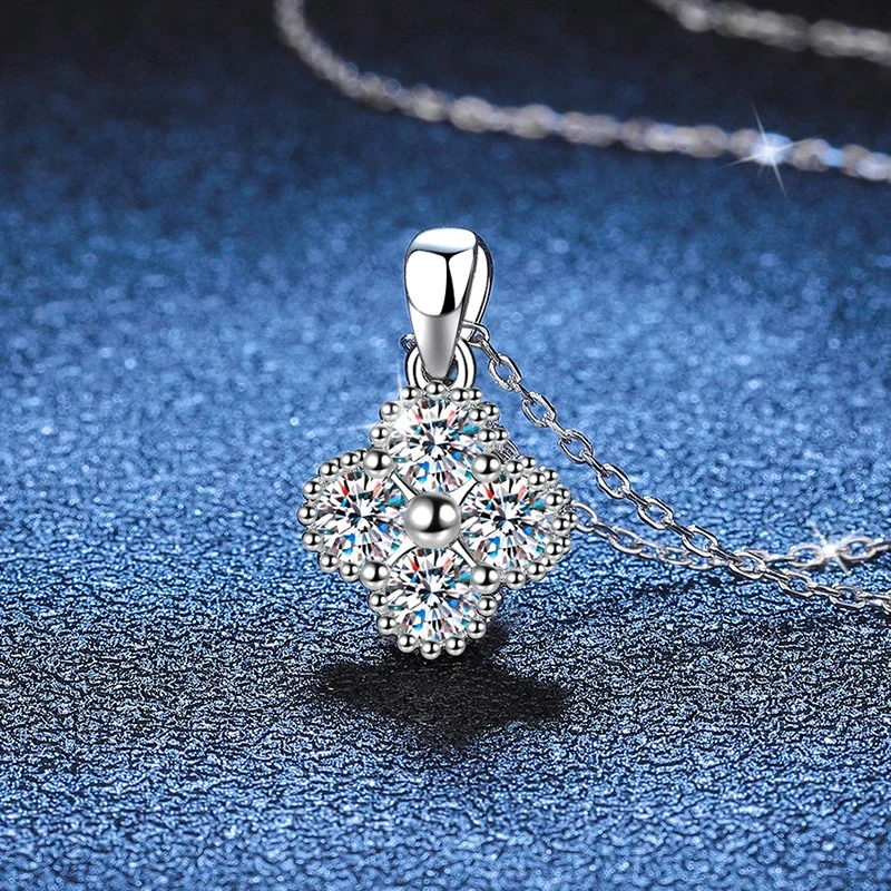 Radiant Clover Four-Stone 925 Sterling Silver Necklace