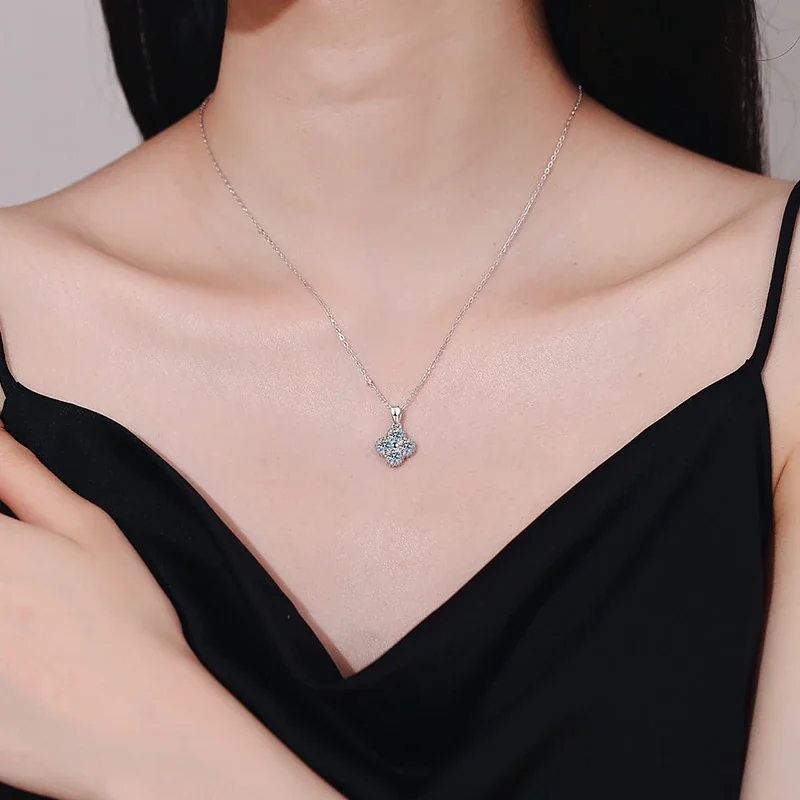 Radiant Clover Four-Stone 925 Sterling Silver Necklace