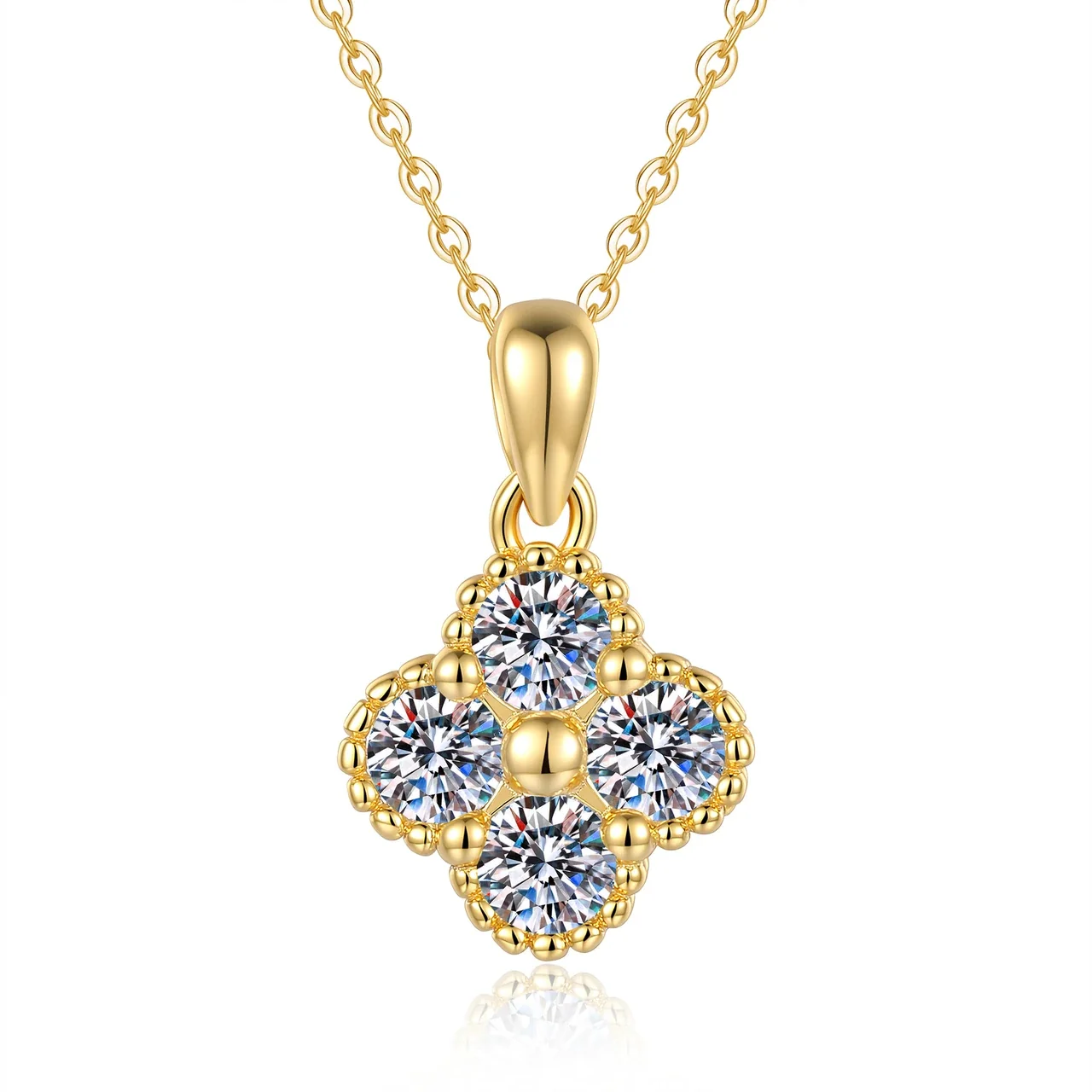 Radiant Clover Four-Stone 925 Sterling Silver Necklace - Gold Moissanite