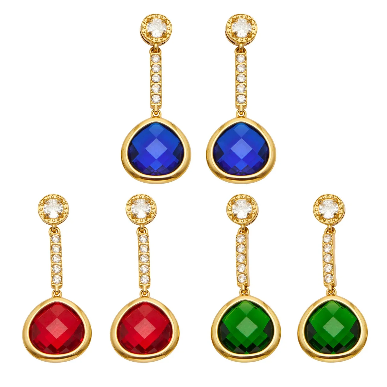 Vivid Gold-Plated Teardrop Glass Bar Drop Earrings