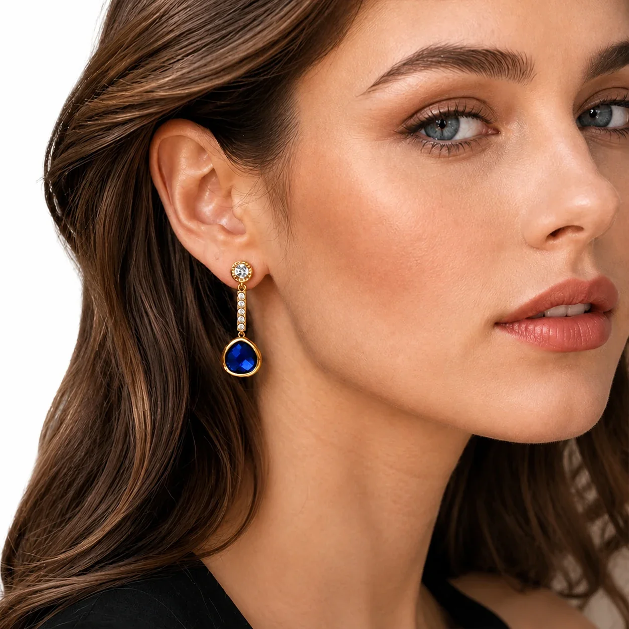 Vivid Gold-Plated Teardrop Glass Bar Drop Earrings