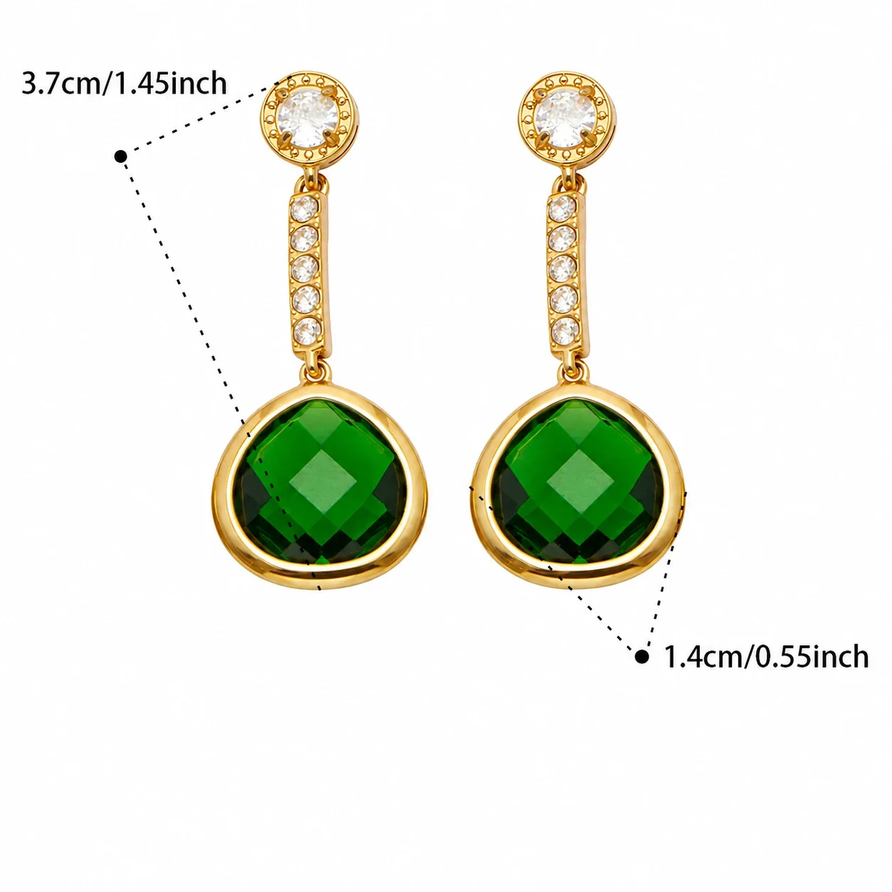 Vivid Gold-Plated Teardrop Glass Bar Drop Earrings - Gold Green Glass