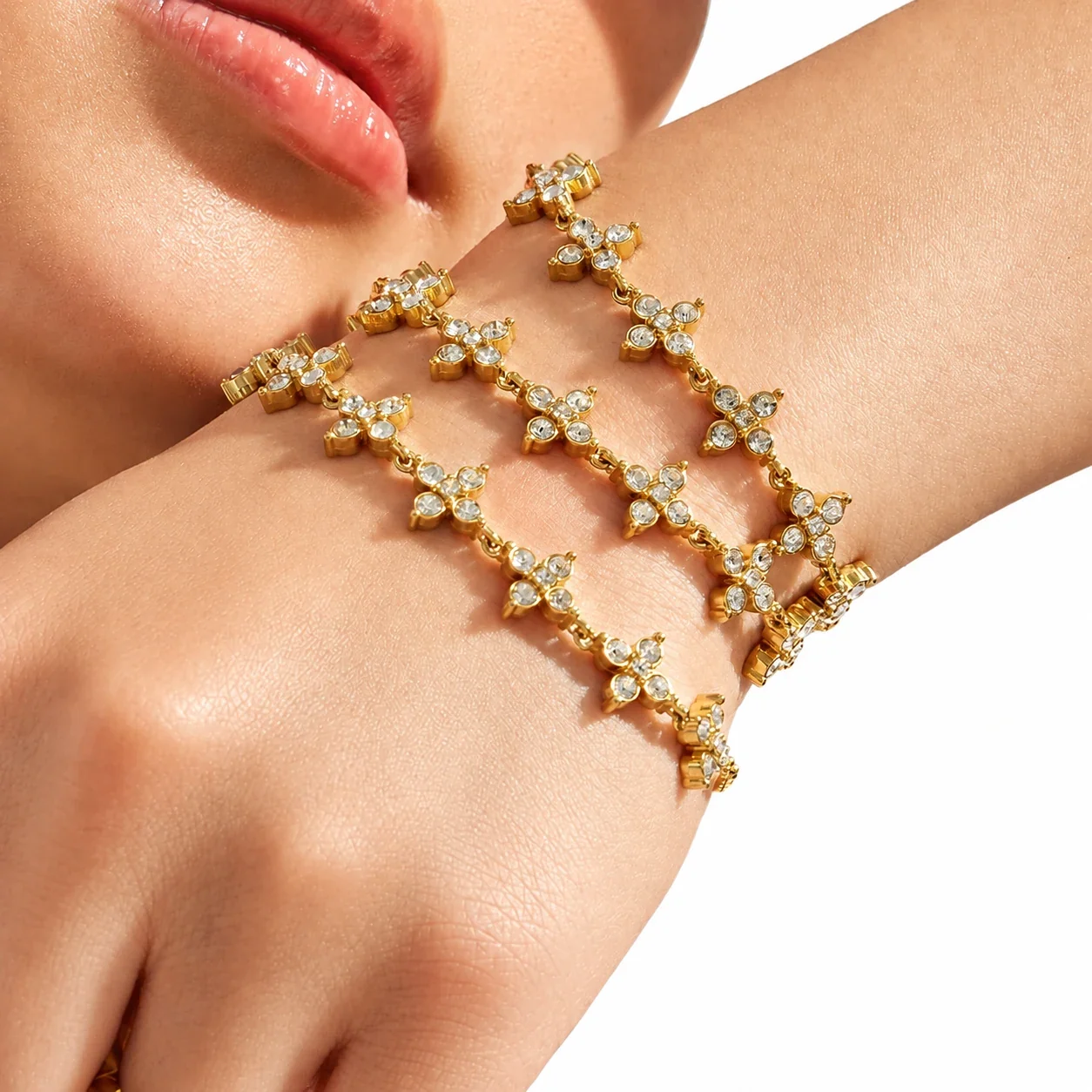 Radiant Gold-Plated Clover CZ Slider Bracelet