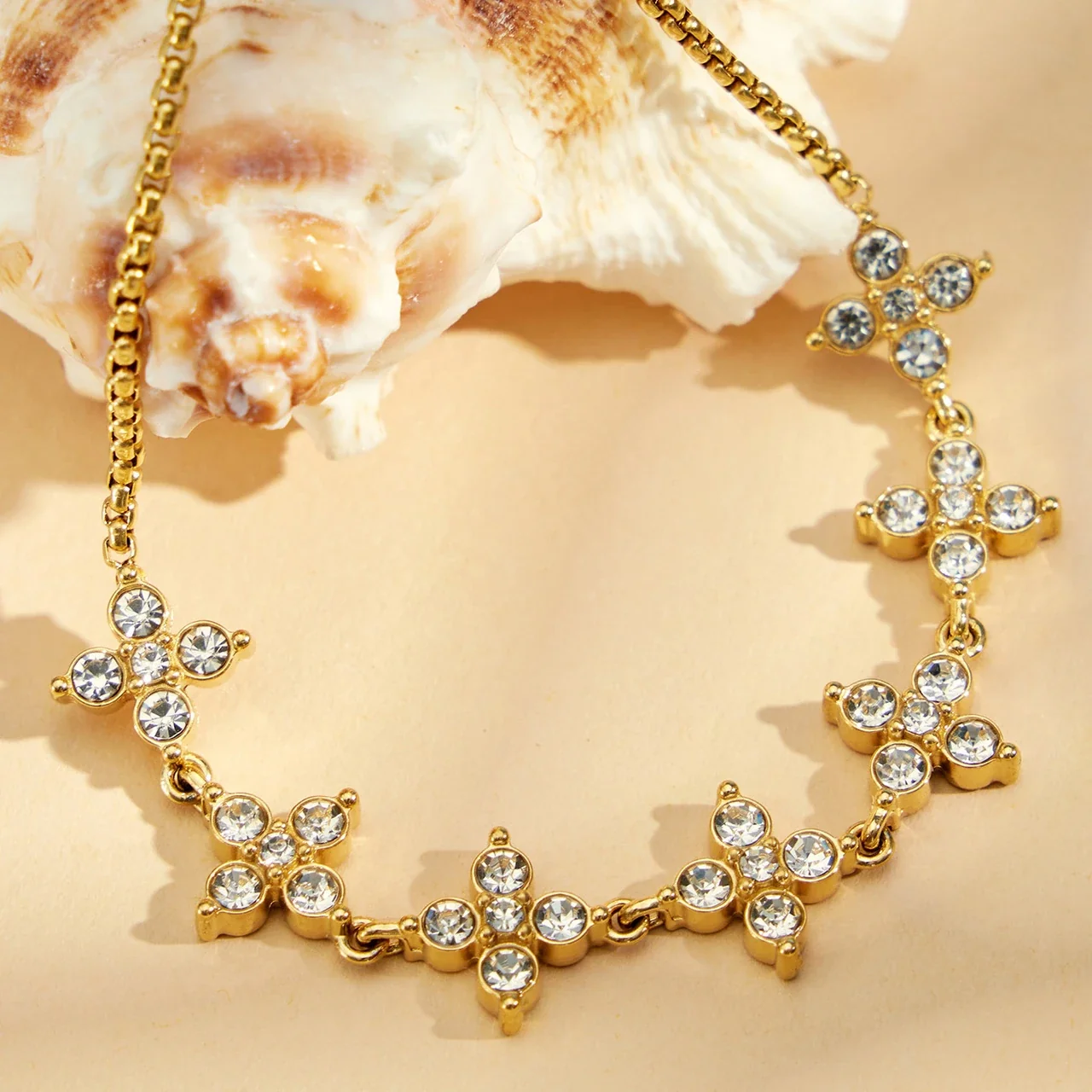Radiant Gold-Plated Clover CZ Slider Bracelet