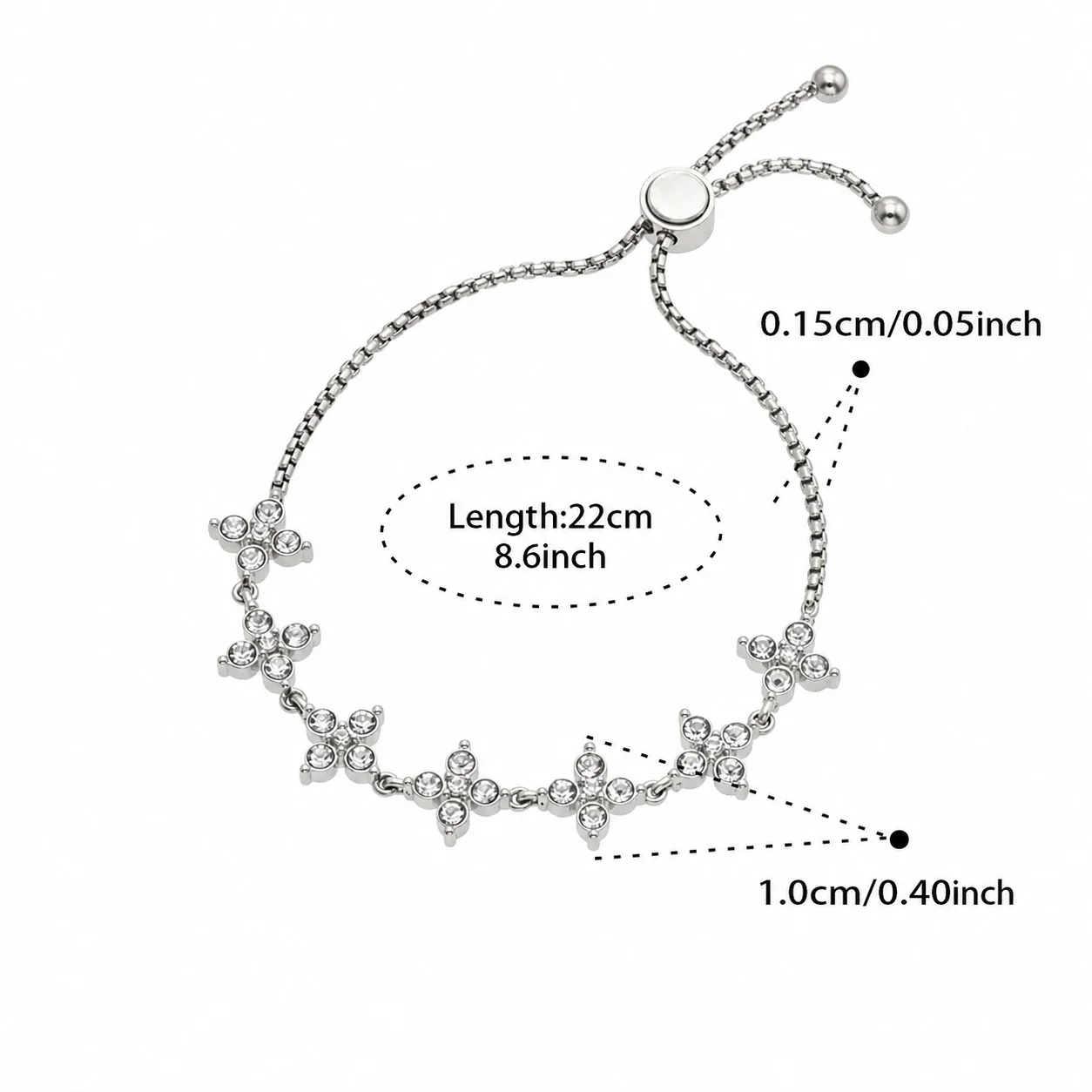 Radiant Gold-Plated Clover CZ Slider Bracelet - Silver Clover CZ