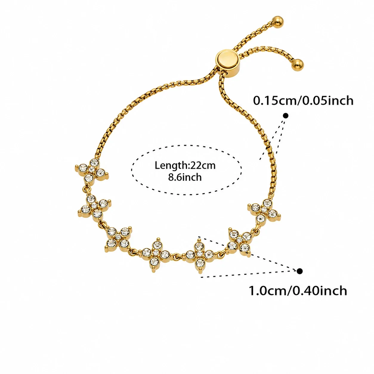 Radiant Gold-Plated Clover CZ Slider Bracelet - Gold Clover CZ