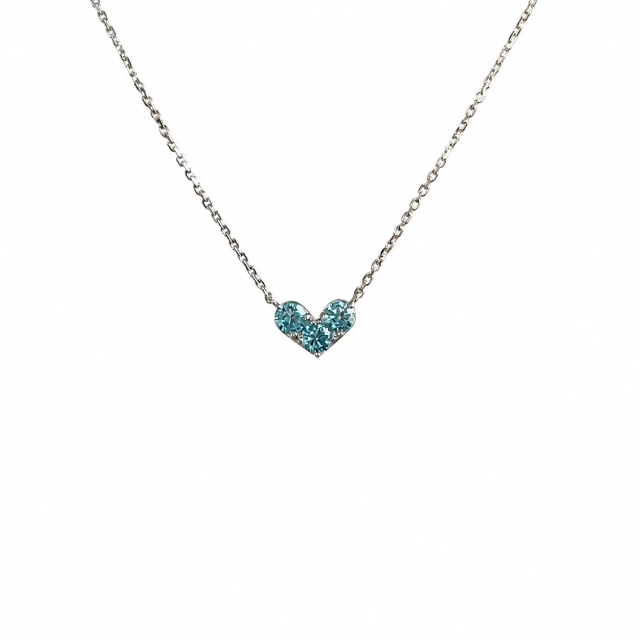 Delicate Silver-Plated Blue Heart CZ Box Chain Necklace