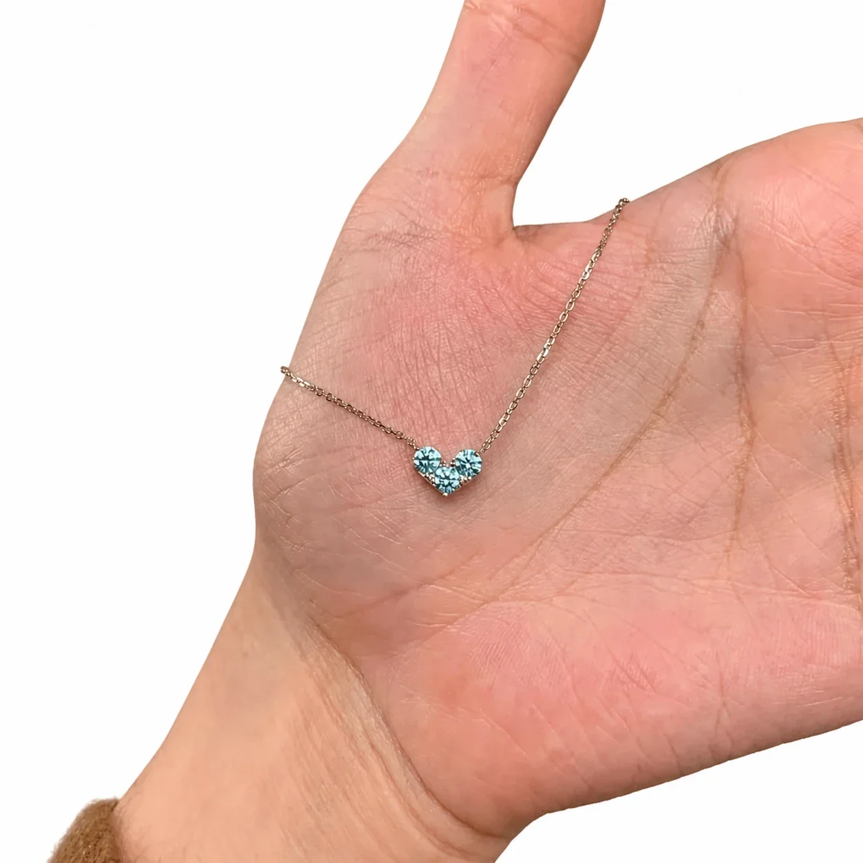 Delicate Silver-Plated Blue Heart CZ Box Chain Necklace