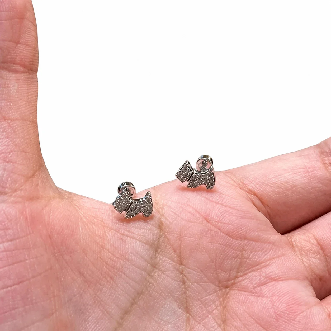 Sparkling Silver-Plated Pavé Dog Copper Stud Earrings
