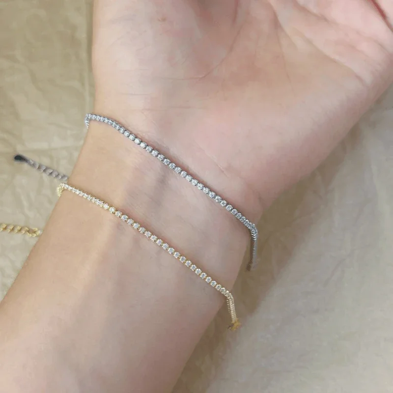 Dainty 925 Sterling Silver Prong-Set Stone Line Bracelet