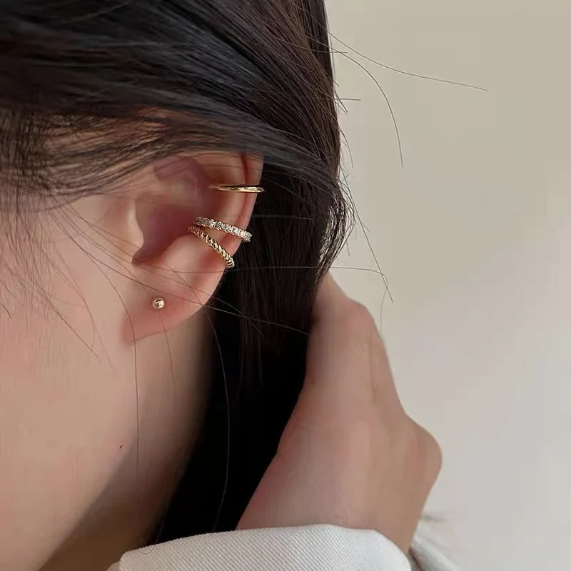 Delicate 925 Sterling Silver Open Cuff Trio Ear Cuff