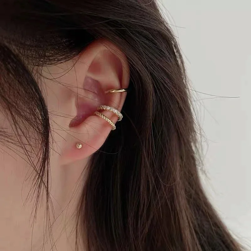Delicate 925 Sterling Silver Open Cuff Trio Ear Cuff
