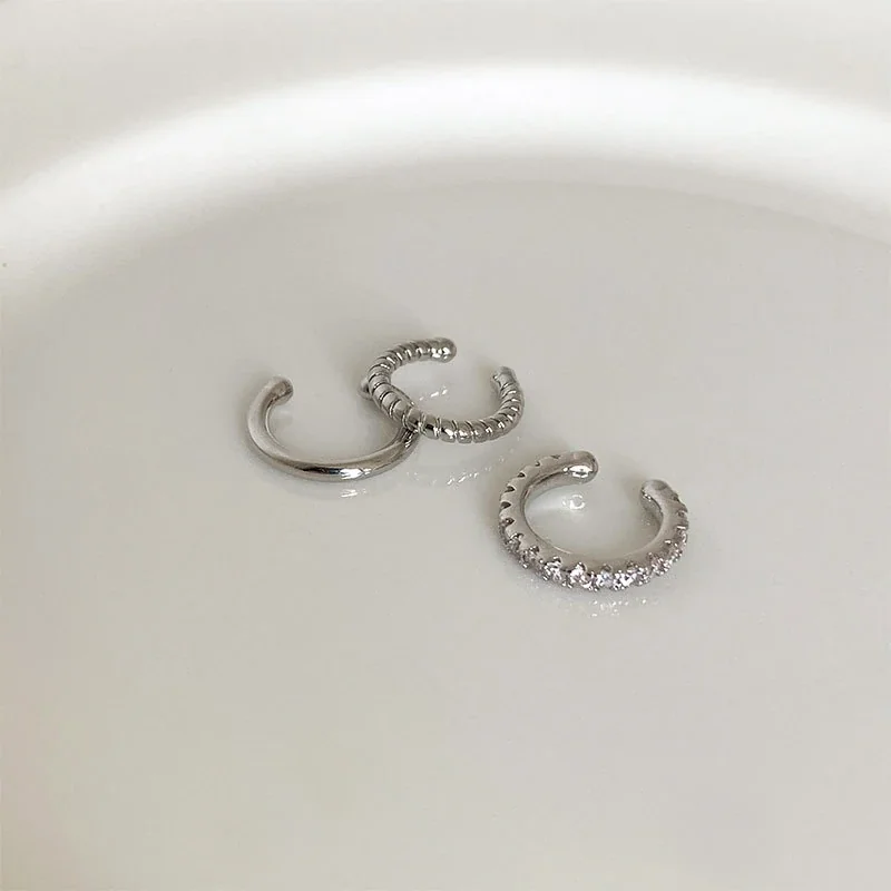 Delicate 925 Sterling Silver Open Cuff Trio Ear Cuff - Silver -Piece