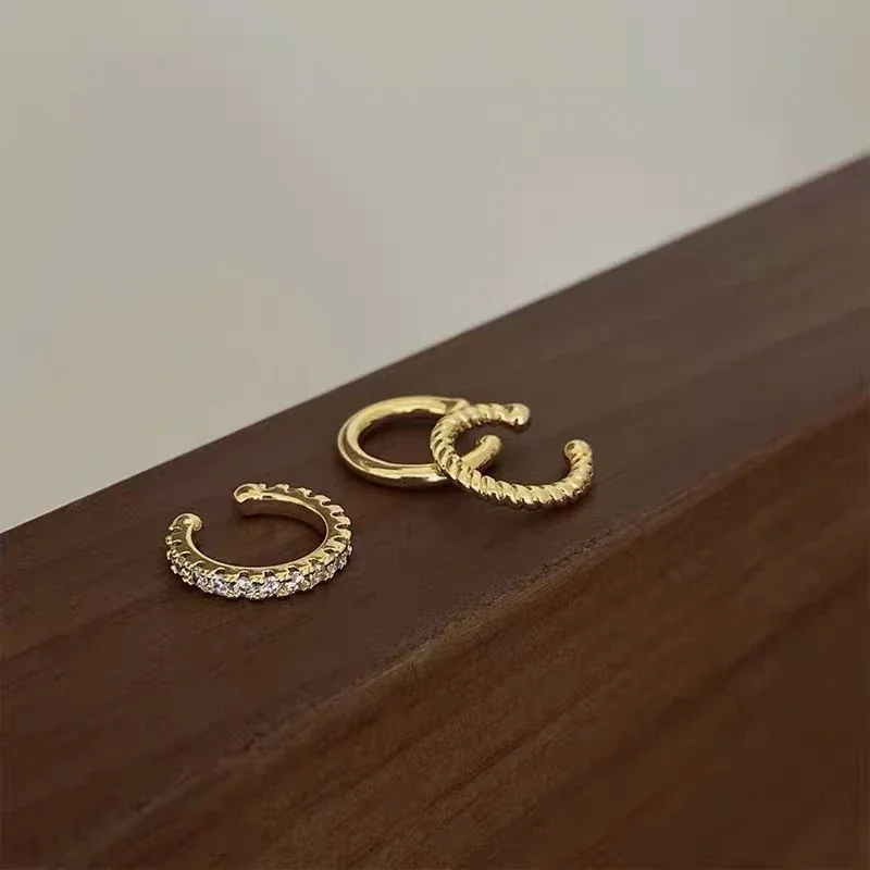 Delicate 925 Sterling Silver Open Cuff Trio Ear Cuff - Gold -Piece