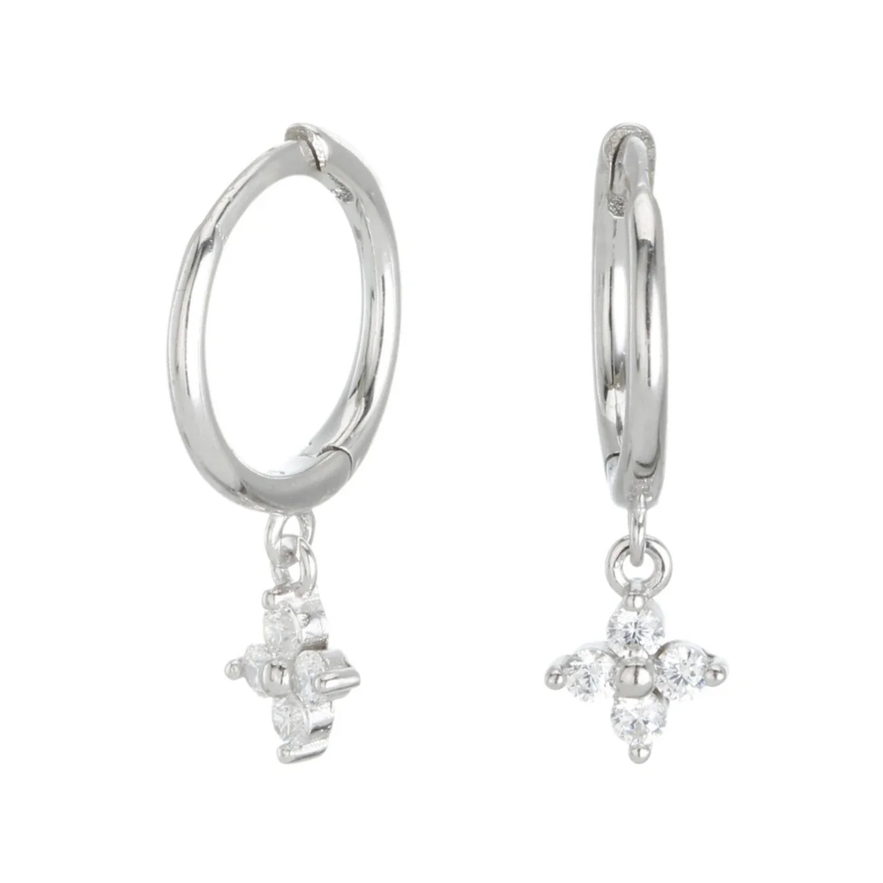 Petite Flower Drop 925 Sterling Silver Hoop Earrings