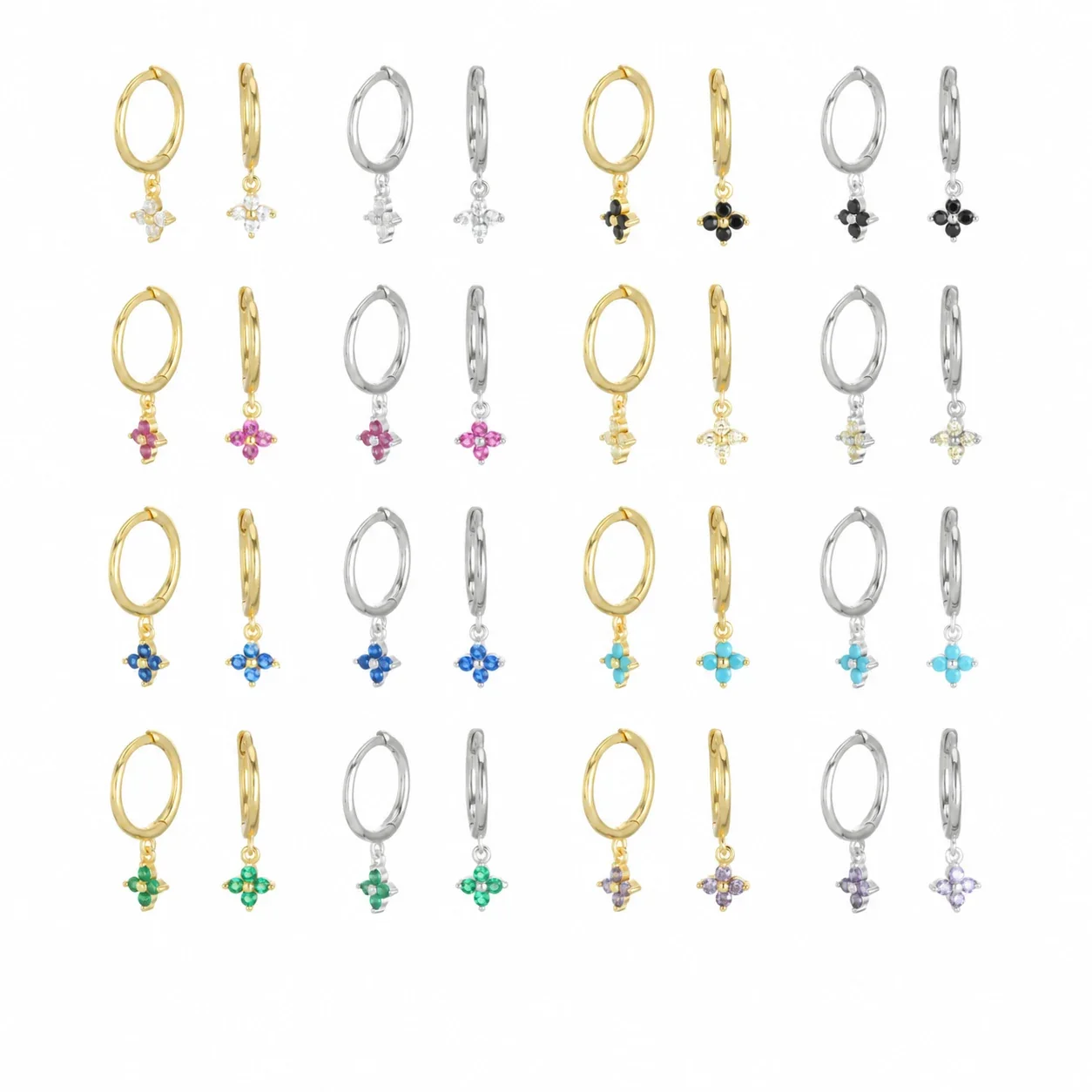 Petite Flower Drop 925 Sterling Silver Hoop Earrings