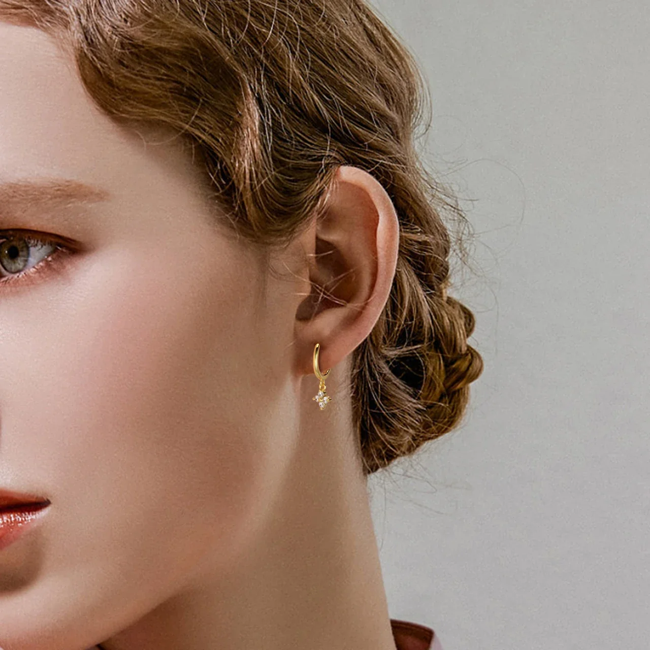 Petite Flower Drop 925 Sterling Silver Hoop Earrings