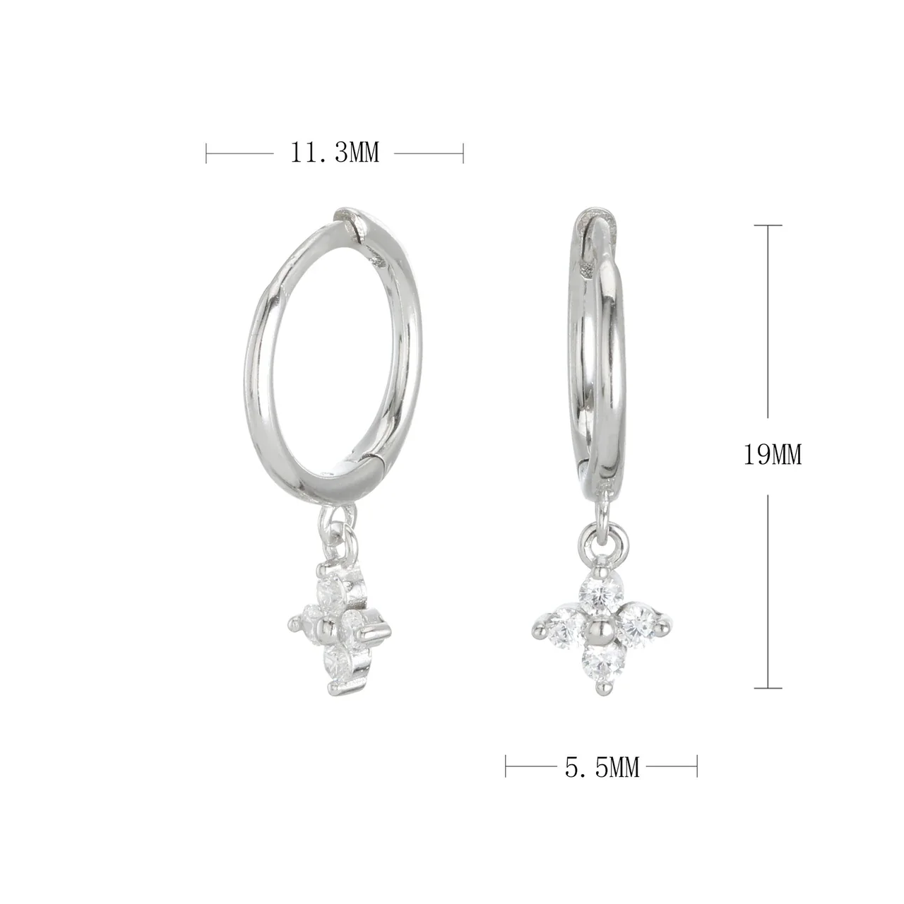 Petite Flower Drop 925 Sterling Silver Hoop Earrings - Silver White