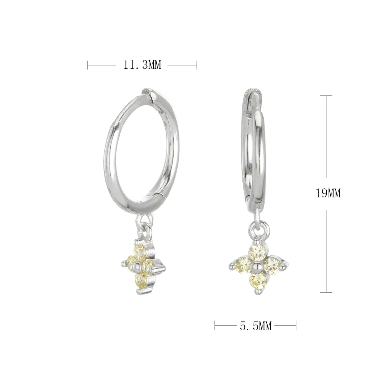 Petite Flower Drop 925 Sterling Silver Hoop Earrings - Silver Gold