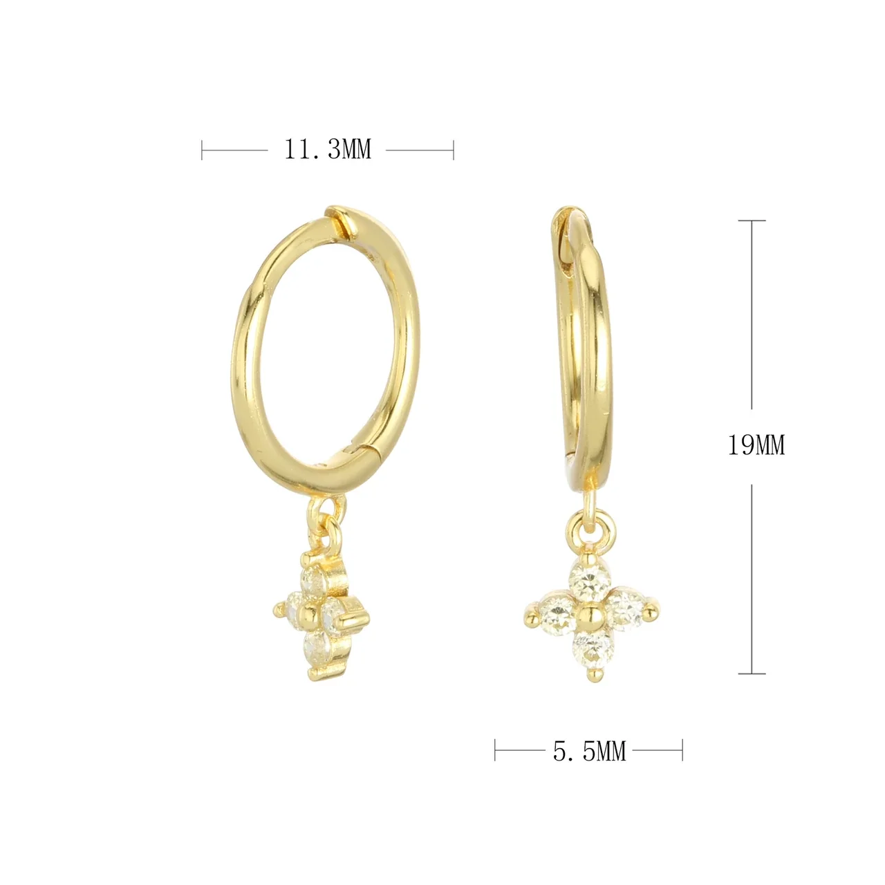 Petite Flower Drop 925 Sterling Silver Hoop Earrings - Gold-tone Gold