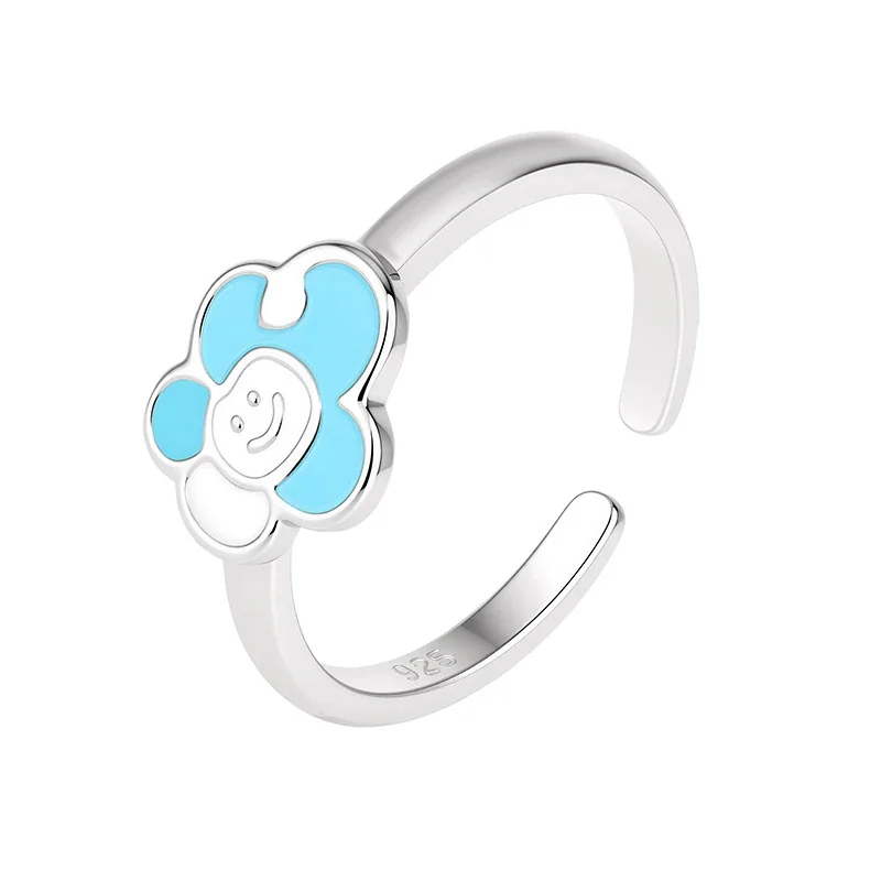 Playful Silver-Plated Enamel Smiley Flower Copper Ring