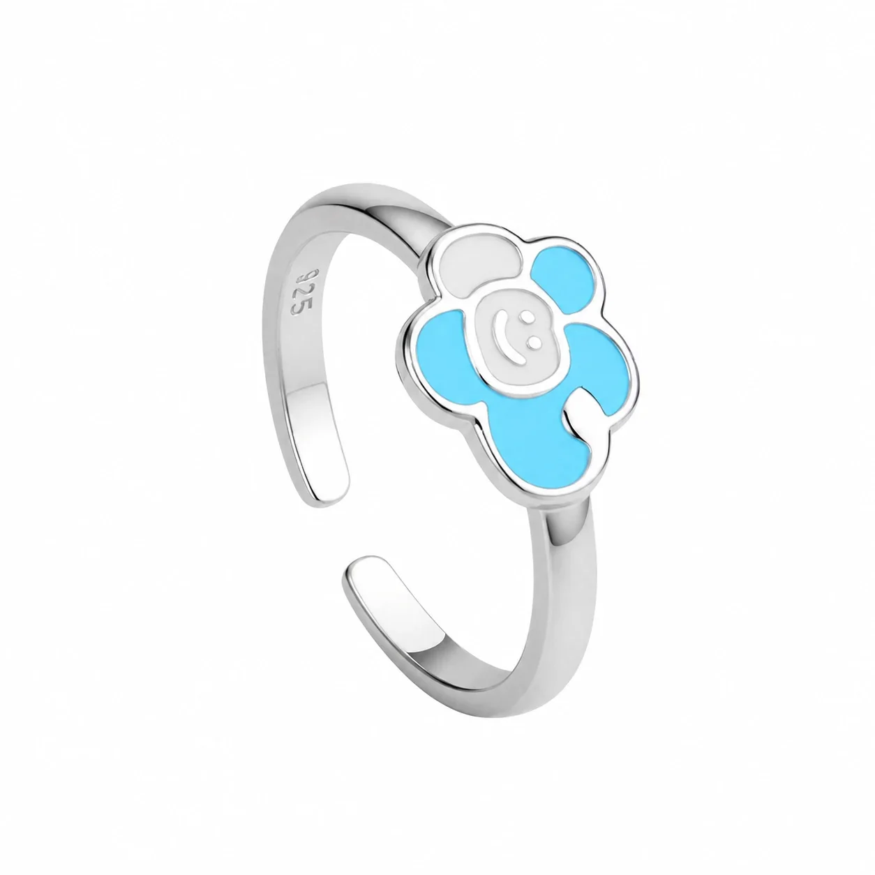 Playful Silver-Plated Enamel Smiley Flower Copper Ring - Silver