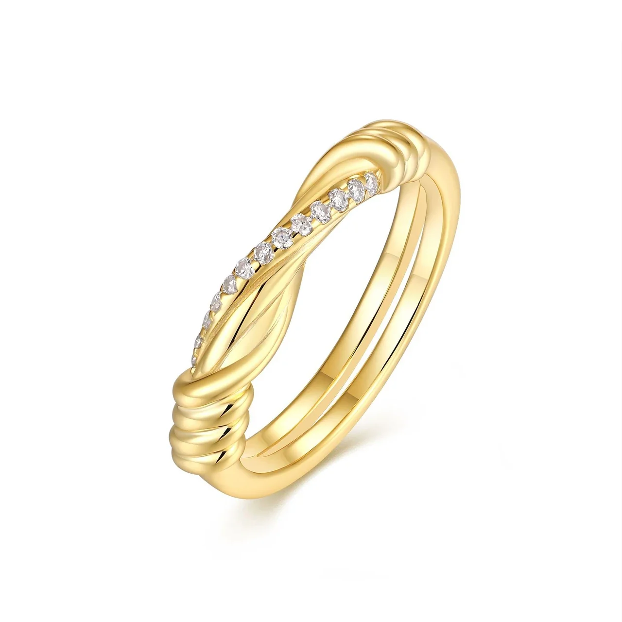 Sculptural Gold-Plated Twisted Pavé Moissanite Ring
