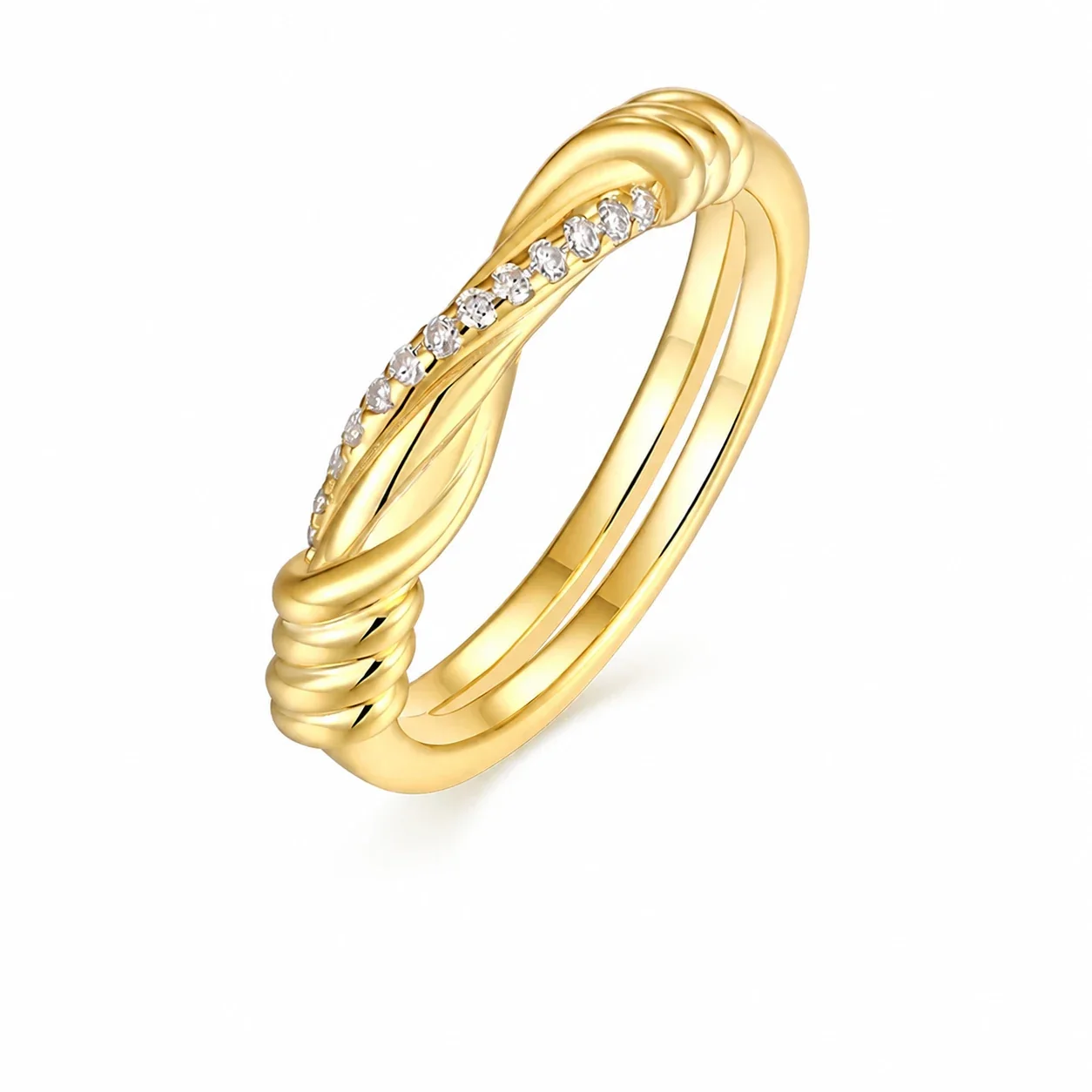 Sculptural Gold-Plated Twisted Pavé Moissanite Ring