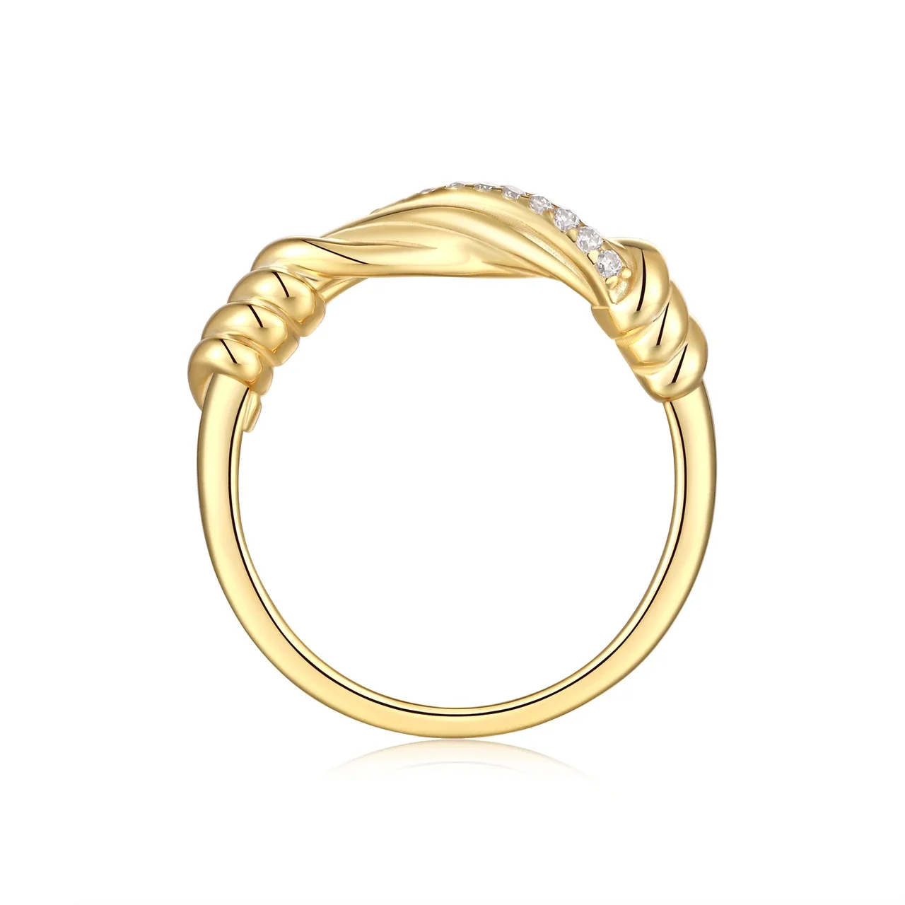 Sculptural Gold-Plated Twisted Pavé Moissanite Ring