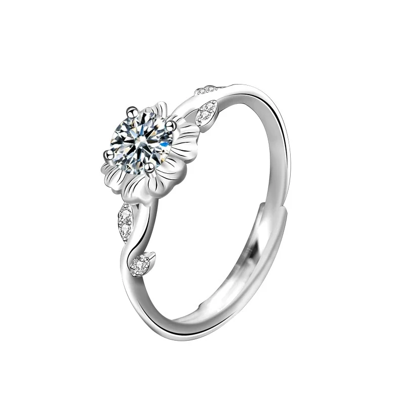 Botanical 925 Sterling Silver Green Moissanite Sunflower Ring - 0.5 ct White Moissanite