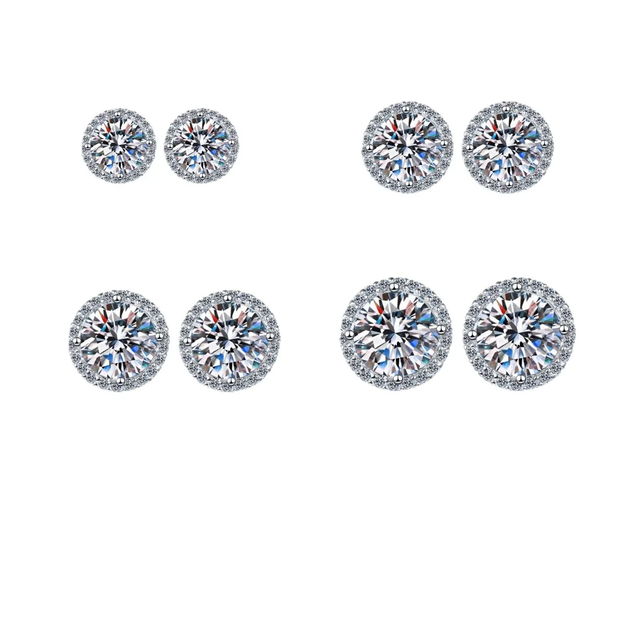 Radiant Copper Round Moissanite Halo Stud Earrings