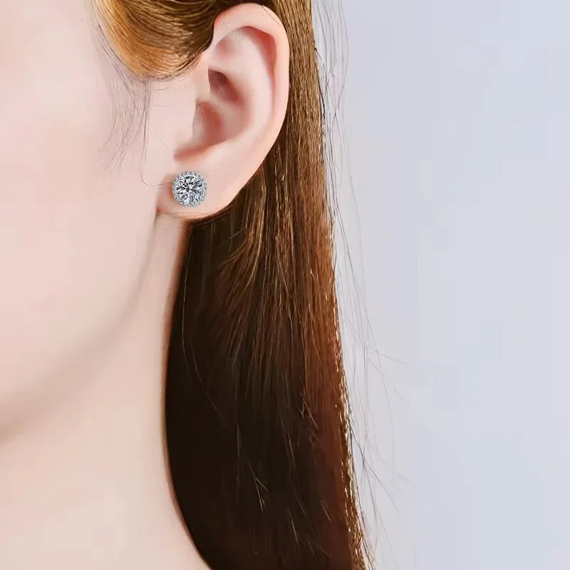 Radiant Copper Round Moissanite Halo Stud Earrings