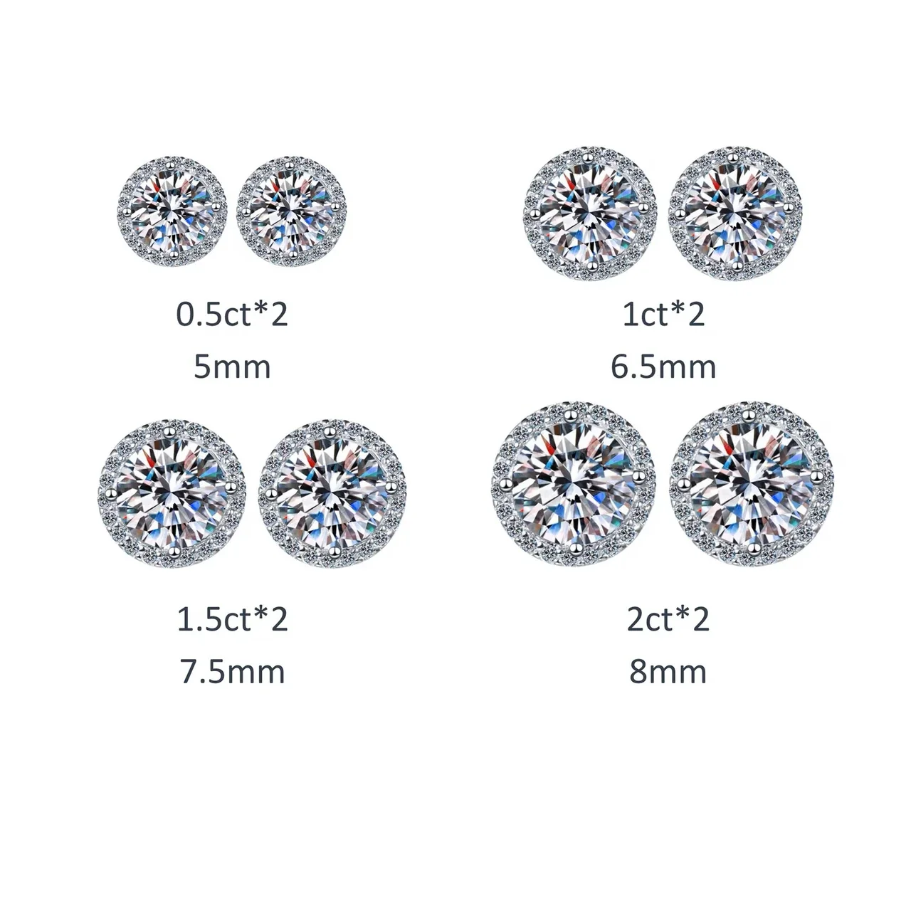 Radiant Copper Round Moissanite Halo Stud Earrings - Silver 0.5 ct 5 mm