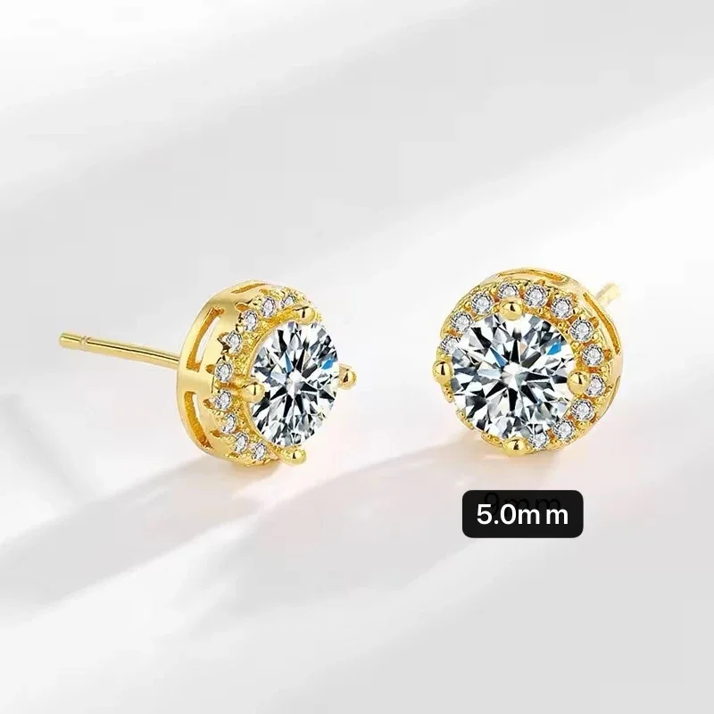 Radiant Copper Round Moissanite Halo Stud Earrings - Gold 0.5 ct 5 mm
