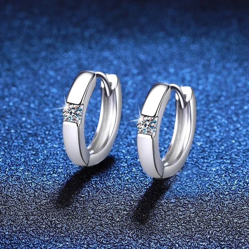 Polished Round Moissanite 925 Sterling Silver Huggie Earrings