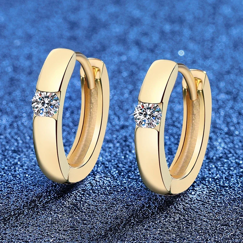 Polished Round Moissanite 925 Sterling Silver Huggie Earrings