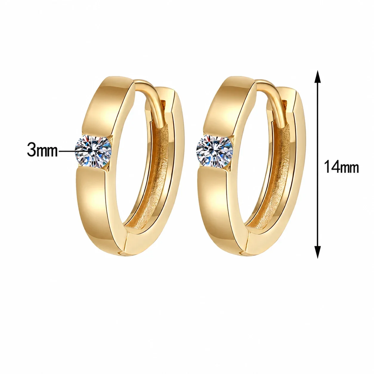Polished Round Moissanite 925 Sterling Silver Huggie Earrings - Gold Moissanite