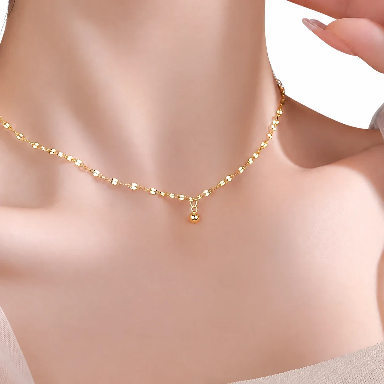 Delicate 925 Sterling Silver Faceted Link Bead Necklace