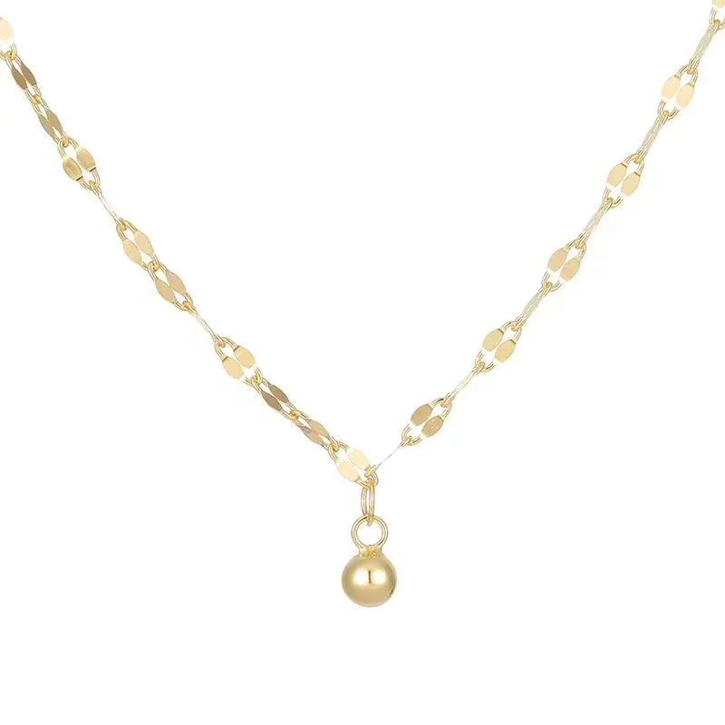 Delicate 925 Sterling Silver Faceted Link Bead Necklace - Gold Single Bead